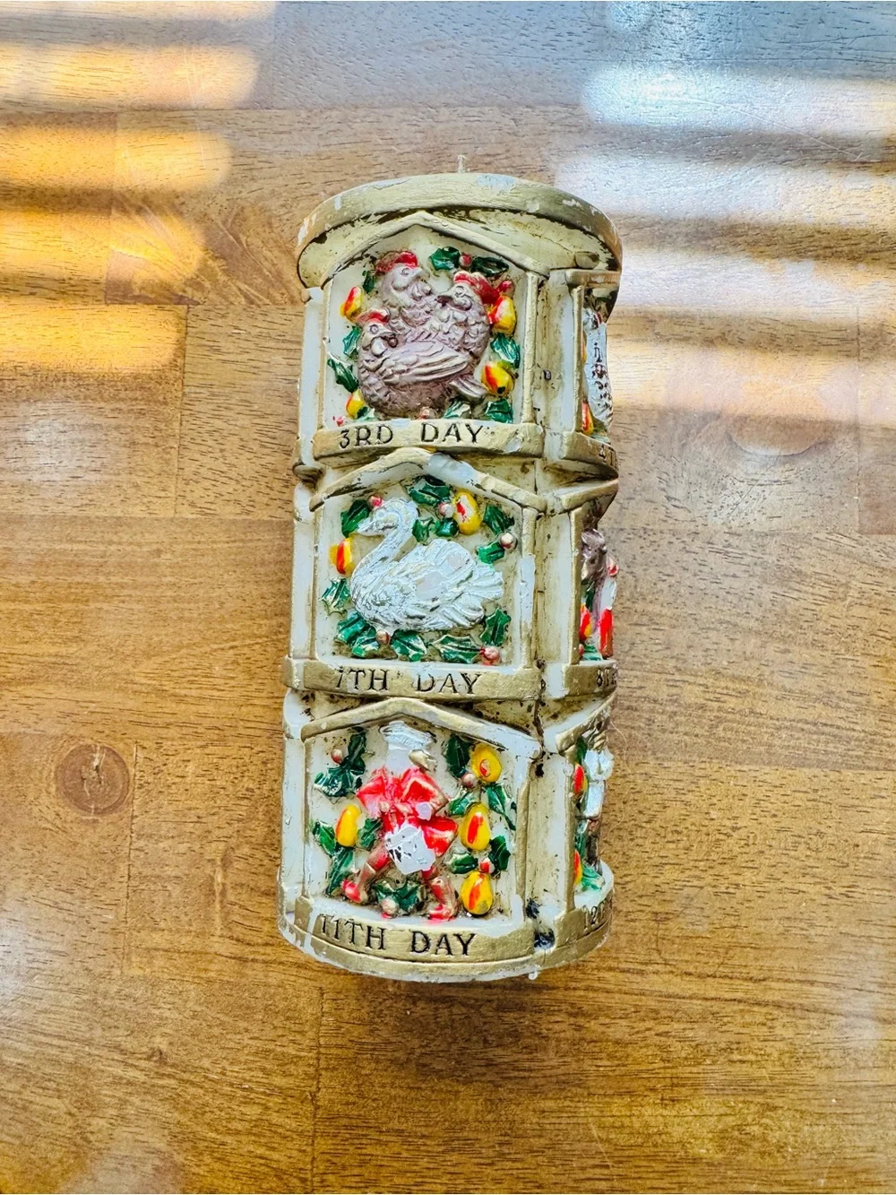 Vintage Pillar Candle 12 Days of Christmas 9”
